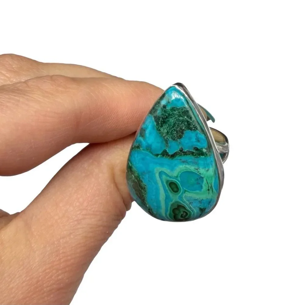 Azurite Malachite Ring Size 9 Solid 925 Sterling Silver Green Blue Turquoise